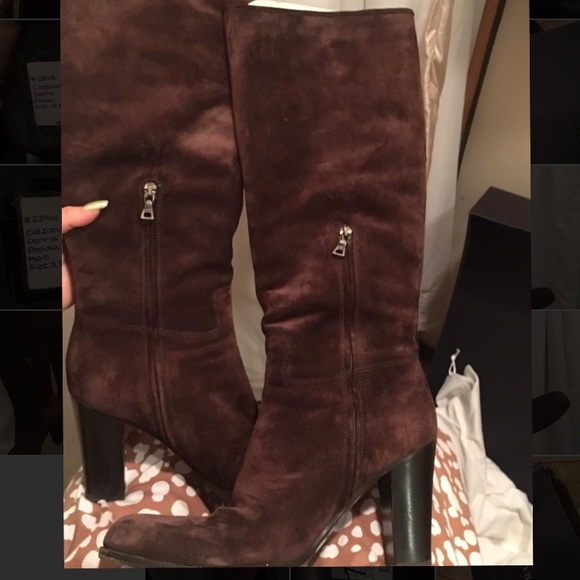 calzature donna Prada Moro Brown suede tall boots - Picture 8 of 8